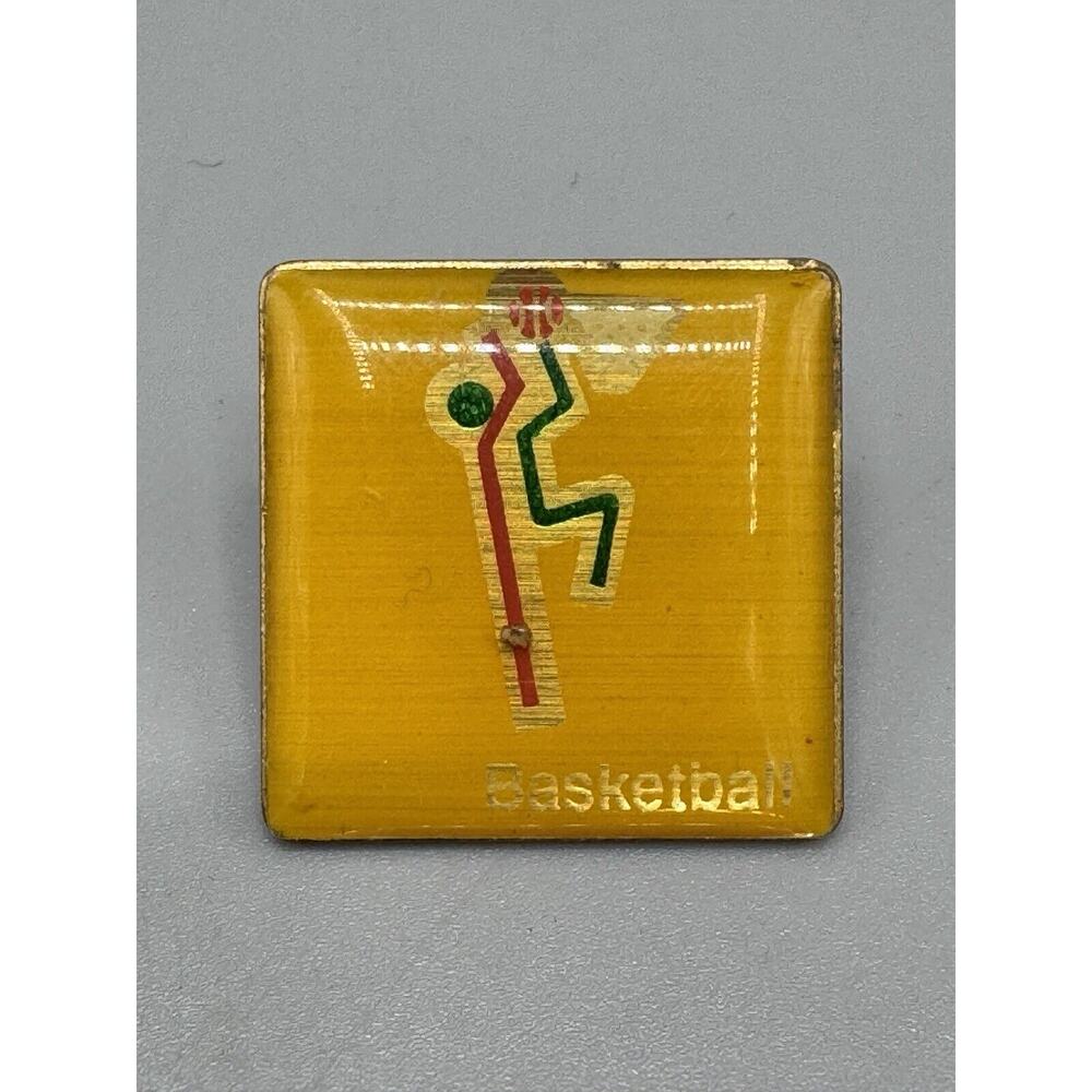 Vintage Square Shaped Stick Figure Basketball Lapel‎ Pin